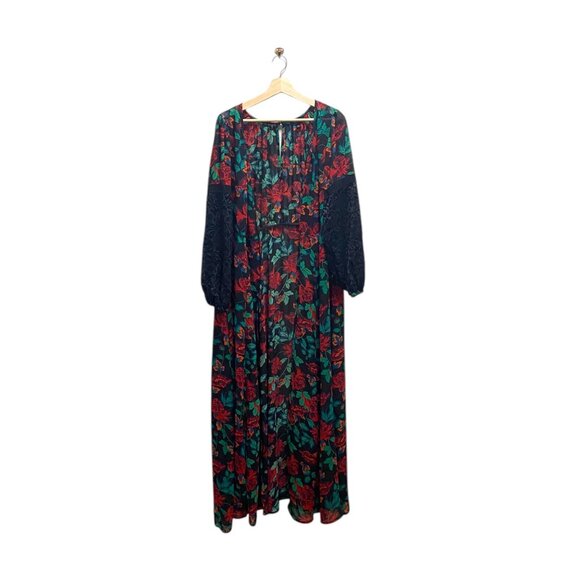 Torrid Floral Chiffon Long Duster Green Size 1X Bohemian Coastal Festival Hippie - Picture 2 of 13